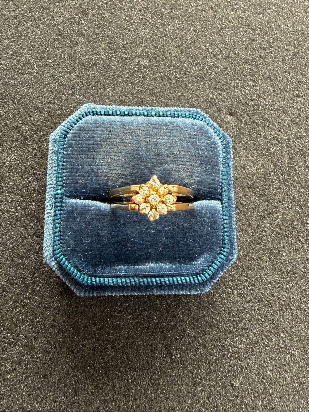 Vintage Gold Tone Flip Ring Reversible Clear Rhinestone Cluster Ring